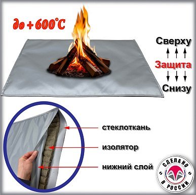 Коврик огнеупорный 3х слойный термоизоляционный (100х70 см)